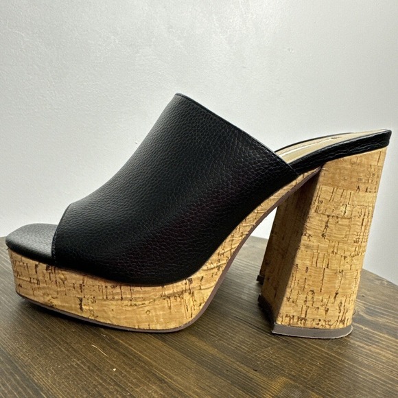 Krush Black Cork Block Heels Peep Toe Platform Sz UK 5 US 7 - Picture 10 of 10